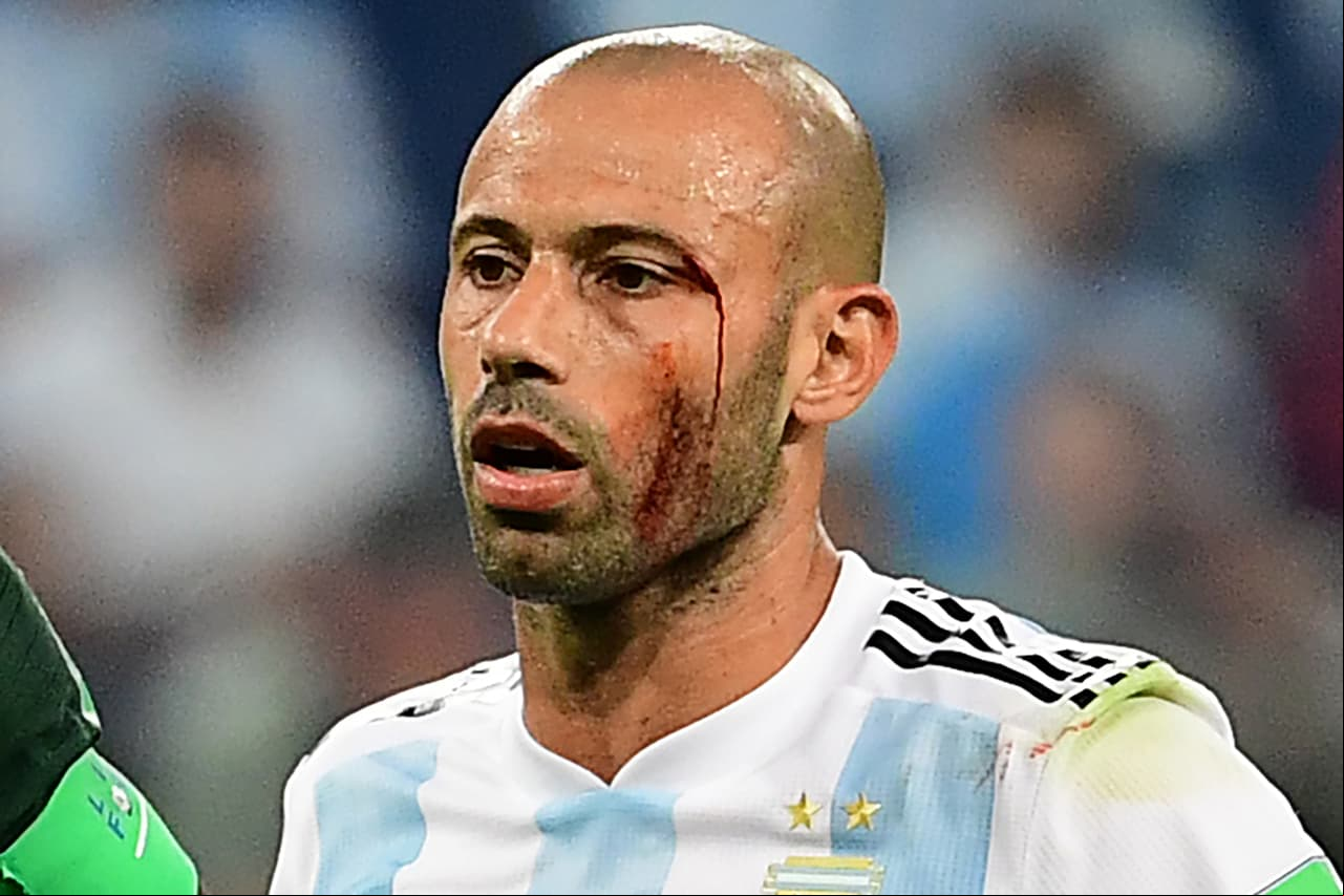 Argentina's midfielder Javier Mascherano speaks to Turkish referee Cuneyt Cakir (not in frame) during the Russia 2018 World Cup Group D football match between Nigeria and Argentina at the Saint Petersburg Stadium in Saint Petersburg on June 26, 2018. (Photo by Giuseppe CACACE / AFP) / RESTRICTED TO EDITORIAL USE - NO MOBILE PUSH ALERTS/S (Photo credit should read GIUSEPPE CACACE/AFP/Getty Images)